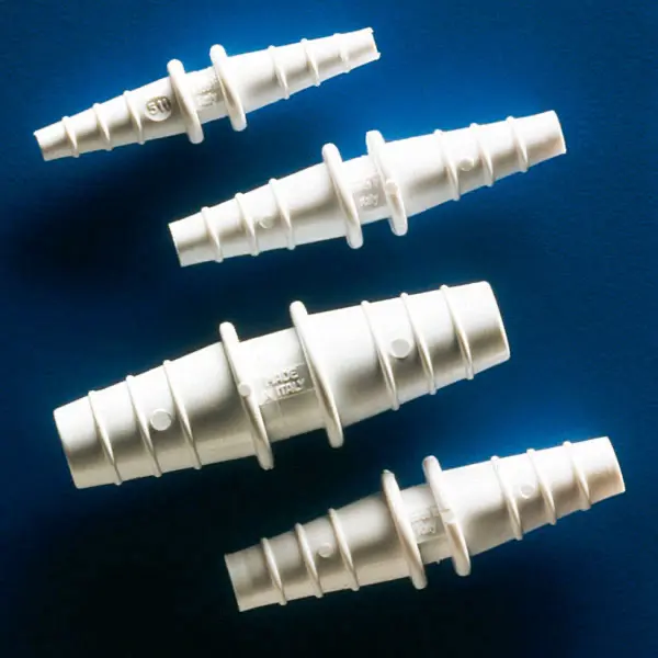 Straight connector with tapered ends for tubes of differing diameters. 