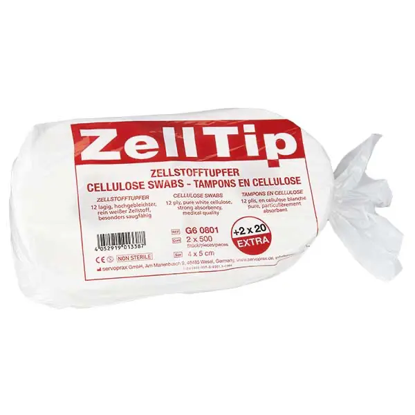 Zelltip cellulose swabs 4 x 5 cm, non-sterile | 12 x 2 x 520 pcs.