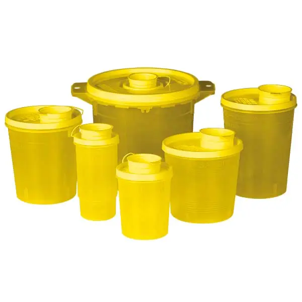 Servobox Sicherheitscontainer gelb-transparent - mit gelbem Deckel | Kleinmodell | 500 ml | Spritzen und Kanülen | 11 cm | 9 cm oben / 7,5 cm unten