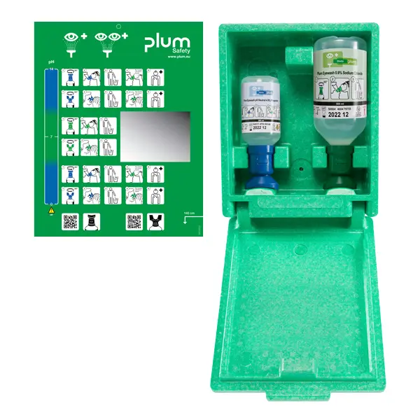 Plum Augenspülbox pH Neutral Wandbox mit zwei Flaschen Eye wash station with 1 x 200 ml pH-neutral
 and 500 ml eye wash solution