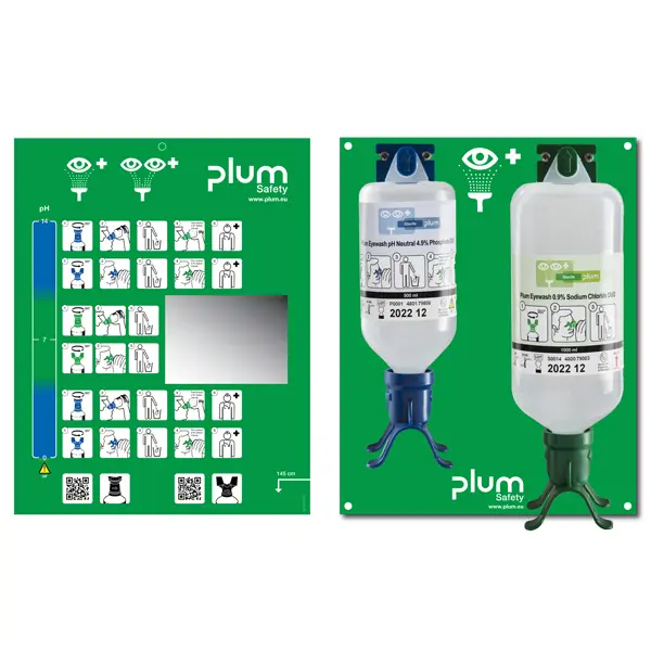 Plum Augen-Notfallstation DUO Wandstation mit 2 Flaschen Augenspüllösung/pH-neutral DUO